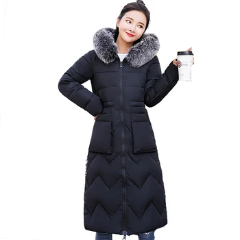 

2020 new winter down cotton jacket women long coat parkas thickening Female Warm Clothes Rabbit fur collar down jacket R25