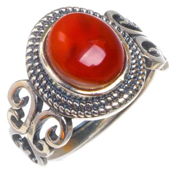 

Natural Nanjiang Red Agate Opening Hollow Out Handmade 925 Sterling Silver Ring 7.5 D1027