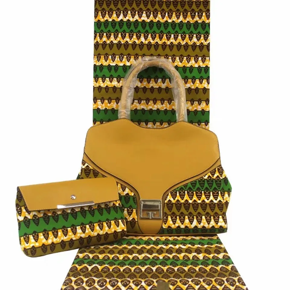 

3pc Set Ankara Handbag+Clutch Bag+6 Yard african real dutch wax kitenge fabric For Wedding YBGB-45