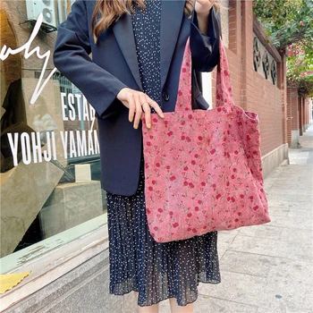 

Big Size Thick Magic style Large Tote ECO Reusable Corduroy Portable Shoulder Print Handbag Folding Pouch Shopping Bag Foldable