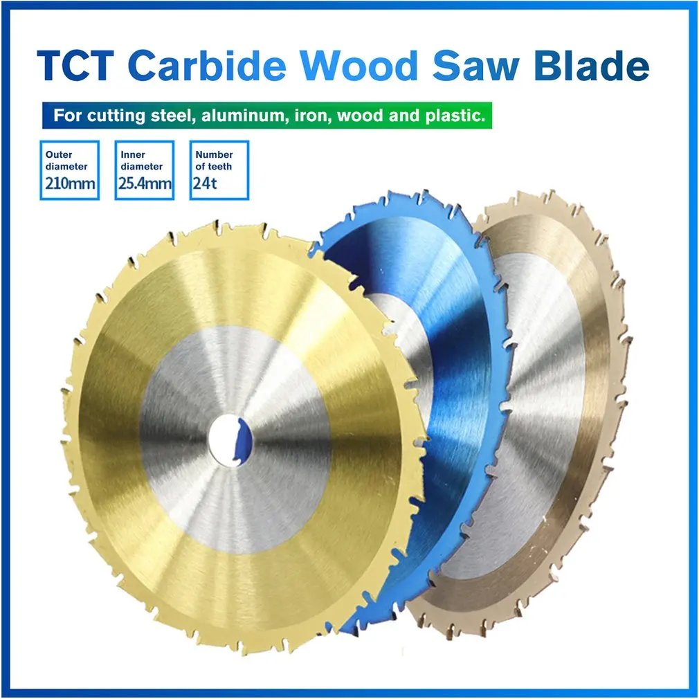 

Multi-function Woodworking TCT Saw Blade Circular Cemented Carbide Cutting Slice Wood Cutting Discs 210*1.8*25.4*24T