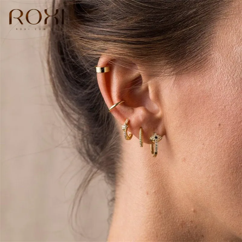 ROXI модные корейские серьги простые с переплетенными линиями серьги-гвоздики для женщин ювелирные изделия для девочек Круглый Круг Серьги из стерлингового серебра 925 пробы