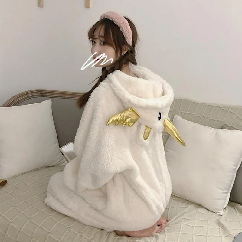 

New Cute Animal Cartoon Anime Pajamas Kawaii Girl Autumn Winter Students Thickened One-piece Pajamas Set Winter White Pajamas