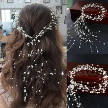 Роскошные свадебные ободки с жемчугом и бусинами с аппликацией, Длинные головные уборы с кисточками, свадебные аксессуары для волос для женщин