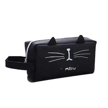 

Large Pencil Silicone Cute School Supplies Stationery Gift Cartoon Cat Black White King Pencil Box Pencil Bag