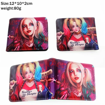 

Suicide Squad Harley Quinn Joker Pu wallet Short Bifold Photo Card Holder Layers leather Boys Girls zipper Coin Pocket Purses