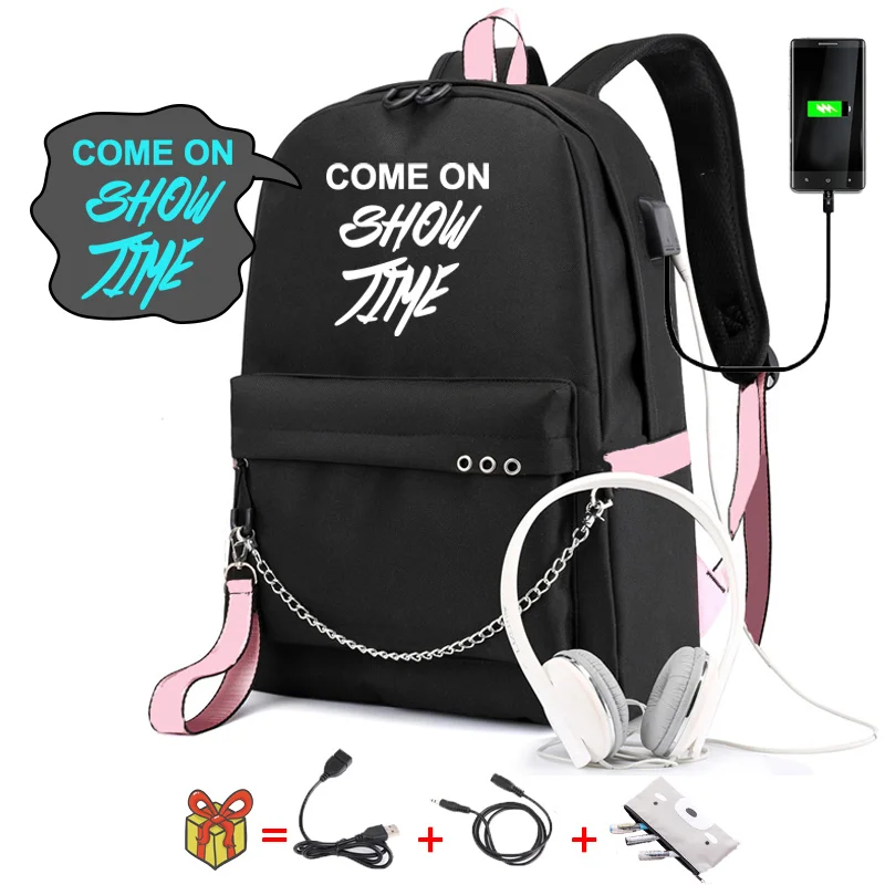 

Luminous School Backpack Personality Letters Print Travel Bags Girl Candy Color USB Charging Students Shoulders Backpack
