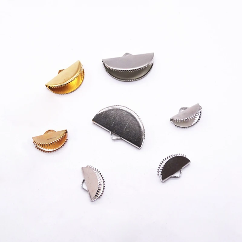 

100pcs 13/15/20mm Metal Half Round Cove Clasp Cord End Caps Clip DIY Jewelry Marking Crimping String Connectors Accessories