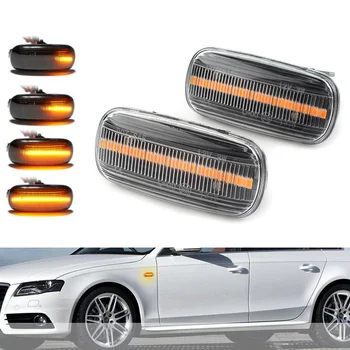 

2X Dynamic LED Side Marker Fender Lights Car Turn Signal Light for Audi A3 A4 B7 A6 A8 TT C5 C6 S3 S4 S6 RS4 RS6 Clear Cover