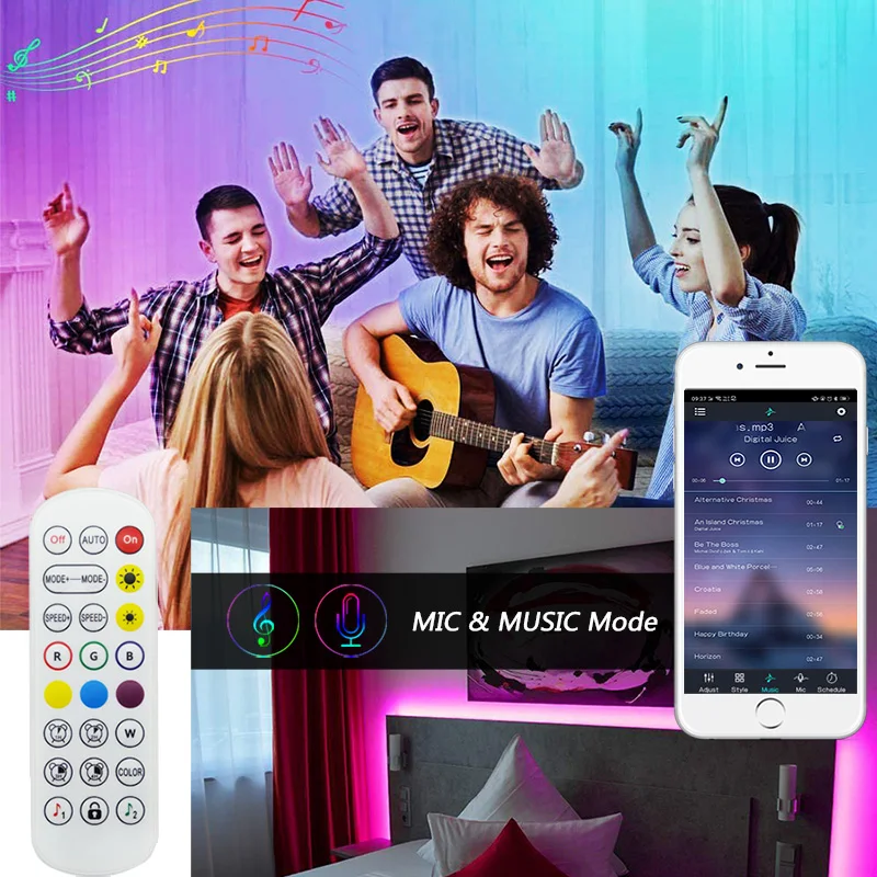 Bluetooth музыкальная 5 м 10 15 светодиодная полоса светильник 5050 SMD 2835 гибкая лента luces