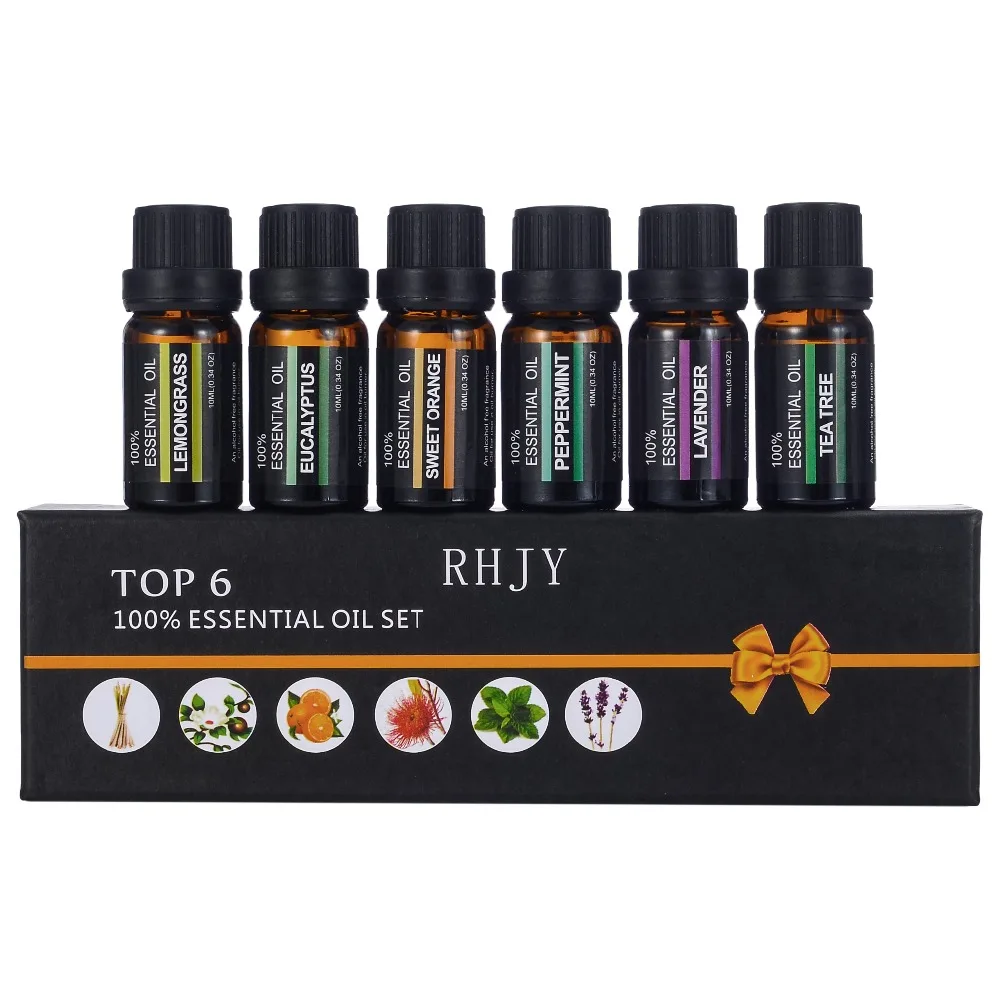 Эфирное масло 6 шт./компл. Арома diffuserPure натуральный ароматерапия Масла комплект 10 мл для увлажнителя водорастворимый аромат