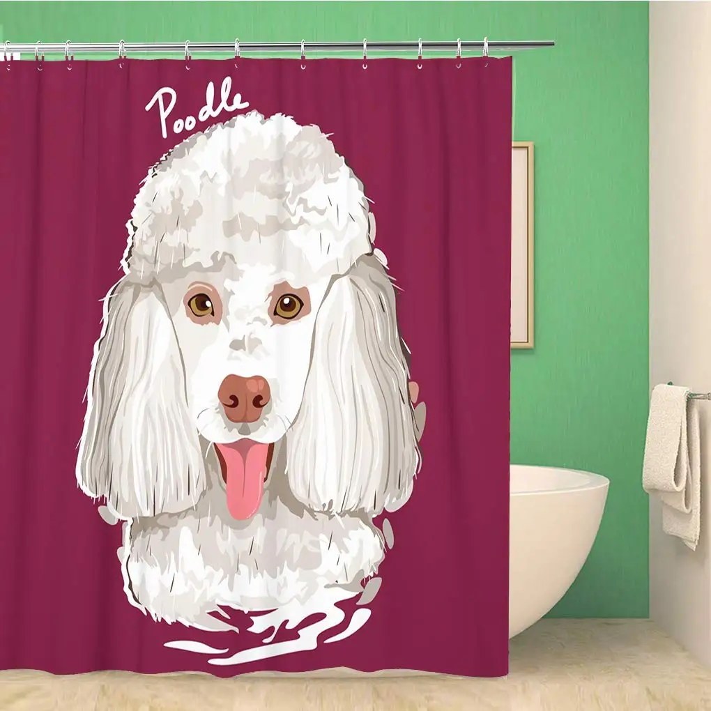 

Bathroom Shower Curtain Dog of Poodle Painting Animal Breed Canine Cartoon Clipart Drawing Polyester Fabric 60x72 inches