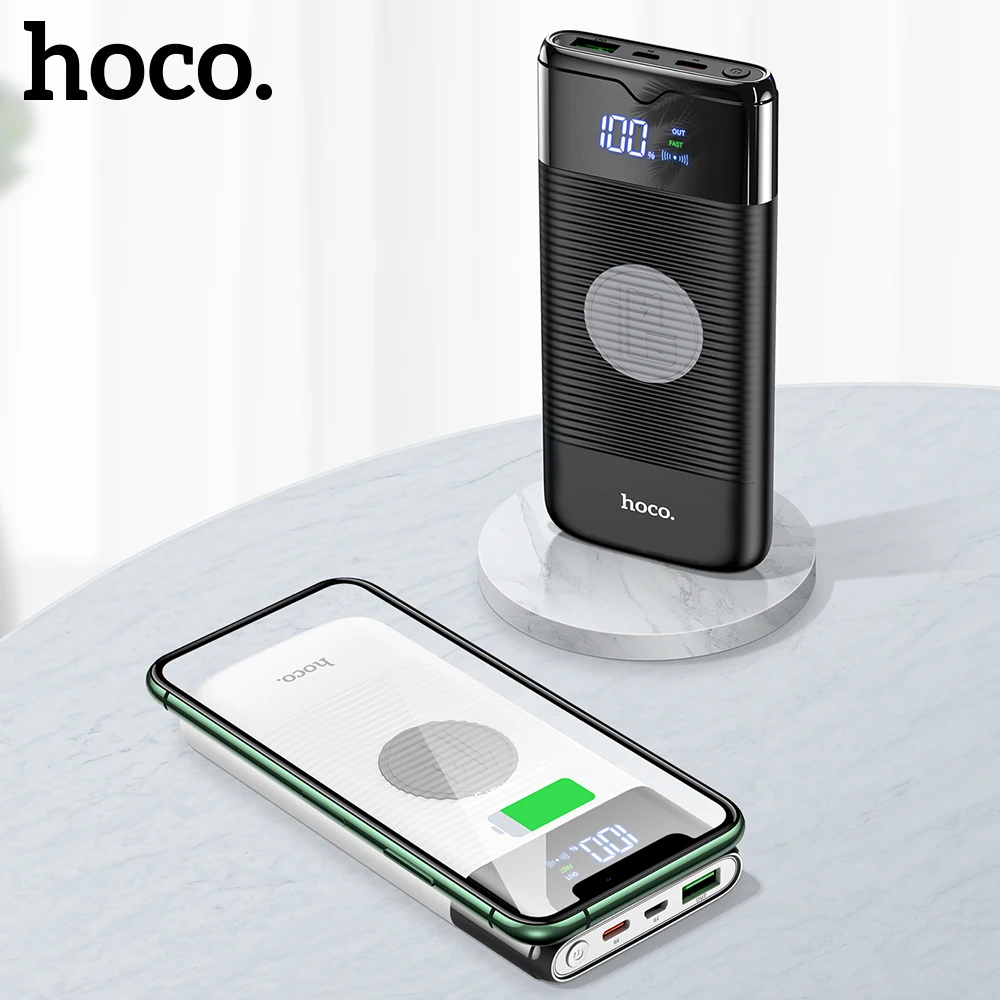 Hoco-cargador inalámbrico de 10000mAh, Powerbank PD + QC3.0 de carga rápida 18W, batería externa para iphone y Xiaomi