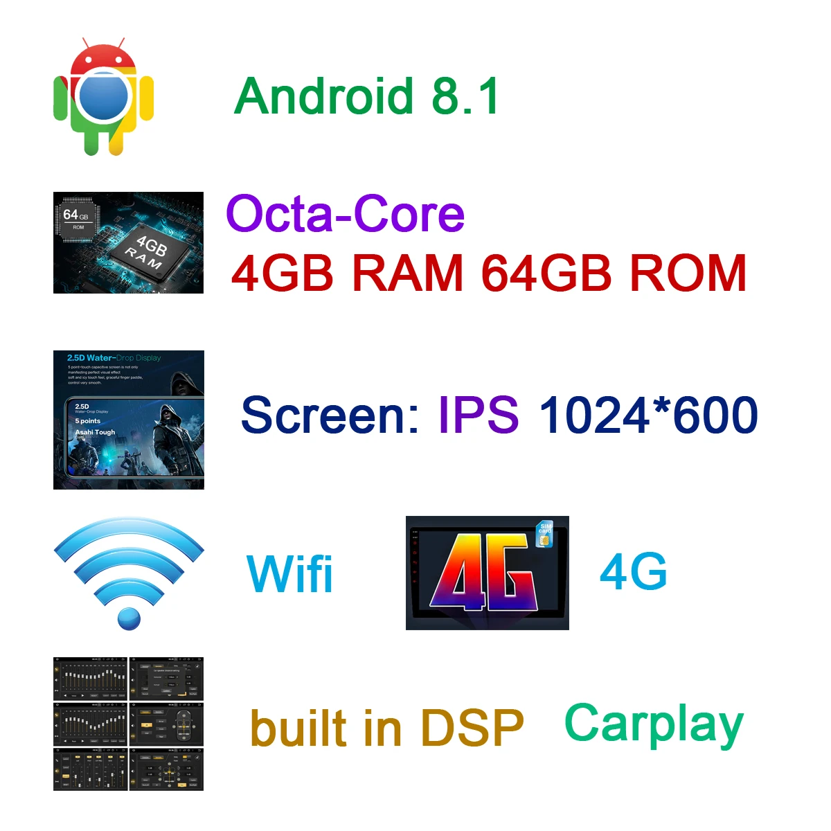 9853-1024 2 Din 9 дюймов Android 9,0 Gps навигация PX6 DSP Восьмиядерный автомобильный Радио Мультимедиа Радио для 2004 2005 2006-2011 Ford Focus Exi At - Цвет: 9853-1024