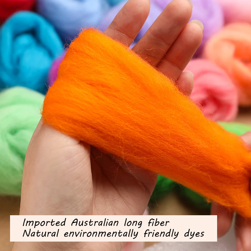 Wool Felting Kit IMZAY 50 Colors 3g Wool Roving Fibre DIY Felt Needlework Handcraft Fabric Material Wool Felting Kit for Small Toys