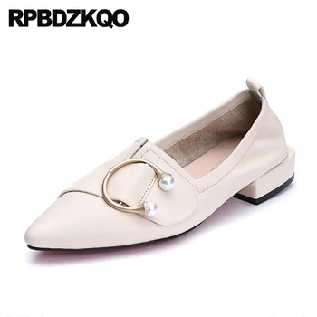 

ladies designer shoes women luxury 2019 genuine leather china low heel slip on chinese metal pointed toe pearl spring autumn