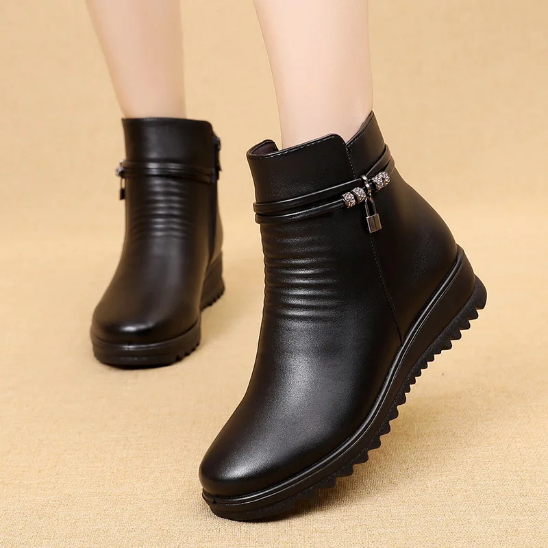 ZZPOHE Womens Winter Boots Fashion PU Leather Woman Warm Non-Slip Ankle Grandma Comfortable Cotton Shoes Women Snow | Обувь