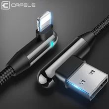 Cafele 90 градусов светодиодный usb-кабель для iPhone 11 pro X Xr Xs Max 8 7 6s Plus мобильный игровой usb-кабель для зарядки для iPhone