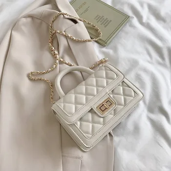 

New Elegant Chain Strap Female Shoulder Handbags Mini PU Leather Crossbody Bags for Women Solid Color Ladies' Travel Tote Bags