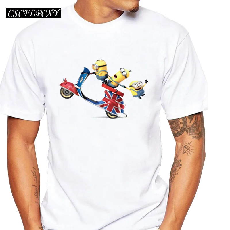

Asian Size fashion funny minions men t-shirt short sleeve casual tee hipster Union Flag Motorbike Minion printed cool tops