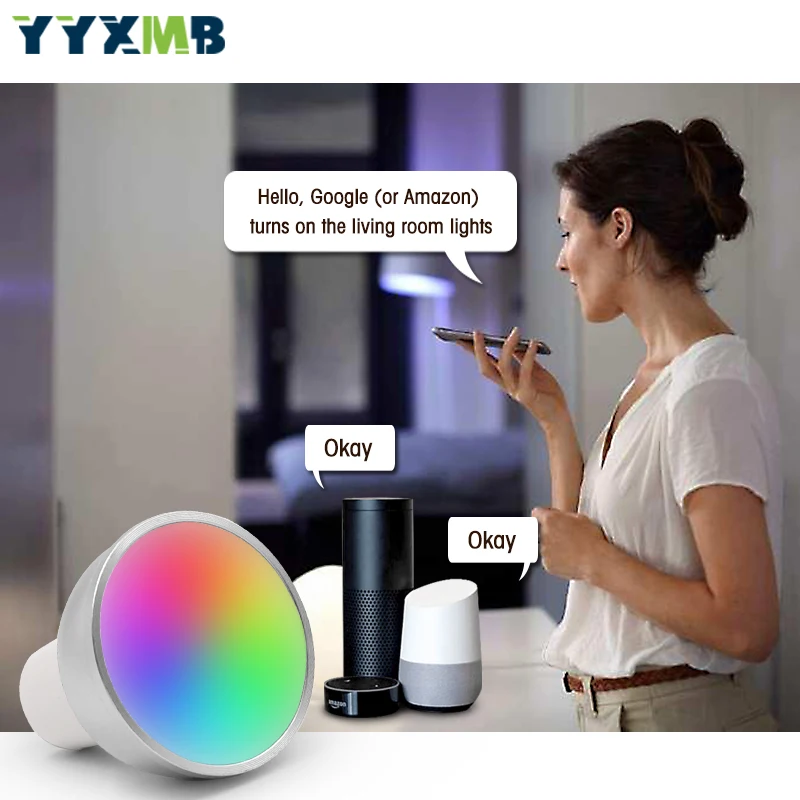 YYXMB подсветка умного Wi-Fi лампы GU5.3 RGB+ WW+ CW Dimmable светодиодный светильник поддержка Amazon ECHO/Google Home/IFTTT Дистанционное Голосовое управление Smart