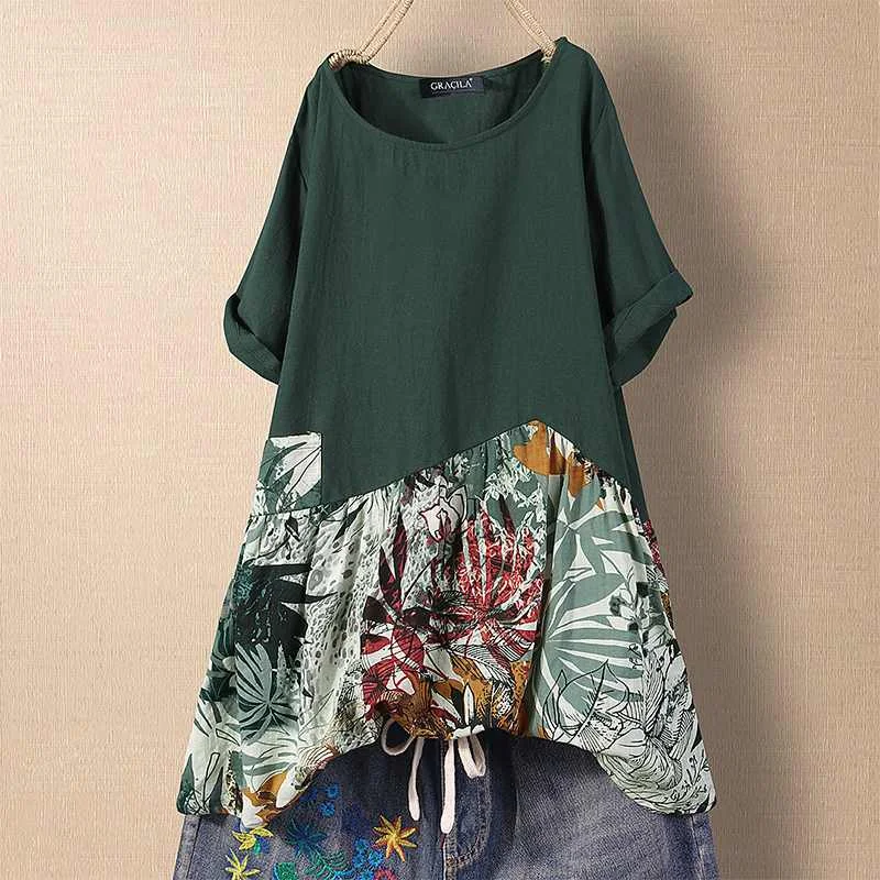 Plus Size Women Tops and Blouses 2019 Summer Female Casual Patchwork Printed Tunic Tops Chemiser Mujer Ladies Work Office Blusas - 4.00009E+12
