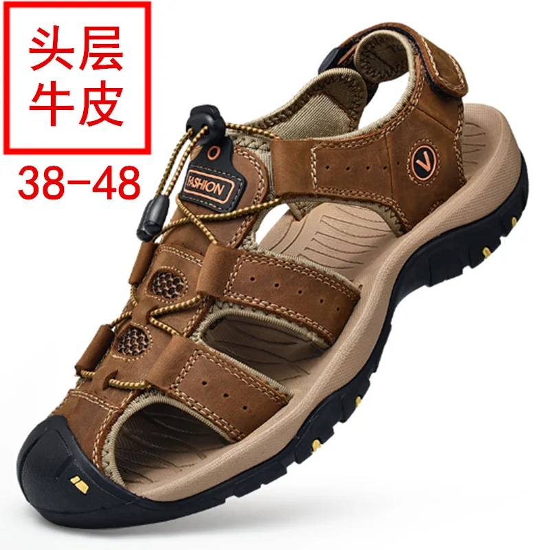 

Sandals Men's Genuine Leather Summer New Style Sandals Men Full-grain Leather Anti-slip Middle-aged Father's Shoes Large Size Sl