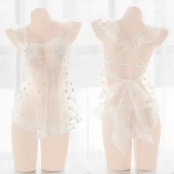 

Small Fresh daisy Sexy Cute Pajamas Homewear Japanese Girls Solid color Maid Kawaii Flower Print Harajuku Sleepwear Cosplay