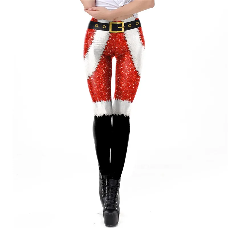 Hirigin, рождественские эльфийские Леггинсы для женщин, карнавал, костюм, ремни, лампочка, полоса, Санта, с принтом, штаны, леггинсы, праздничные подарки