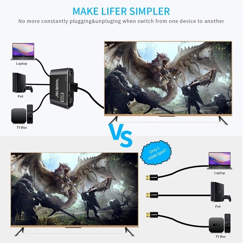 HDMI 2,0 Switcher 4K 60Hz HDR 3 в 1 выход HDMI Switcher сплиттер для Mi Box PS4 nintendo Switch PC(EU Plug