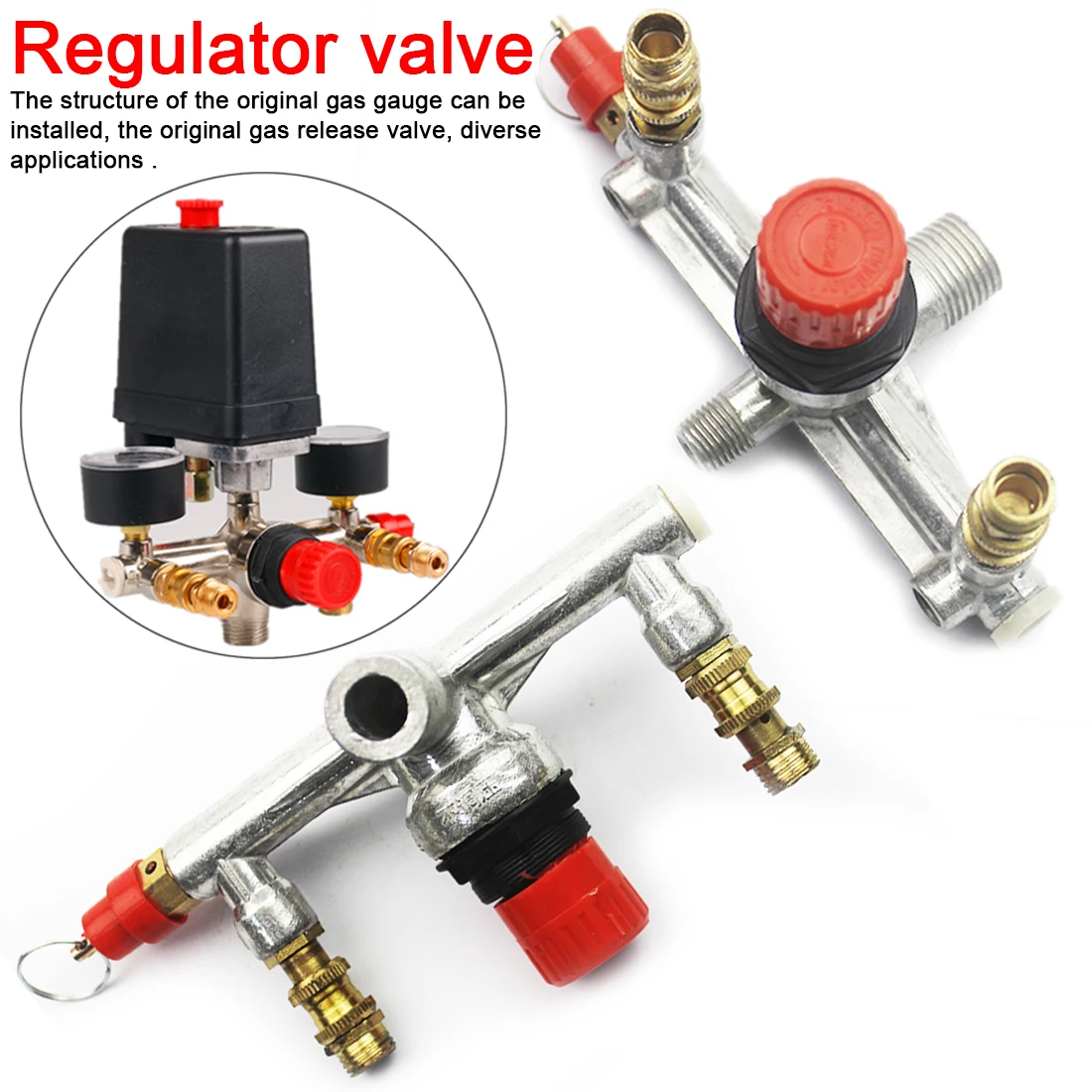 

Double Outlet Tube Alloy Air Compressor Switch Pressure Regulator Valve Fitting Part Accessories
