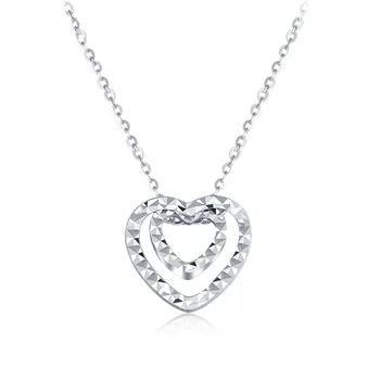 

Elegant Platinum White Real Solid Gold Heart Diamond Carve Set Chain Pendant Necklace for Women Lady Girl Fancy Office Jewelry