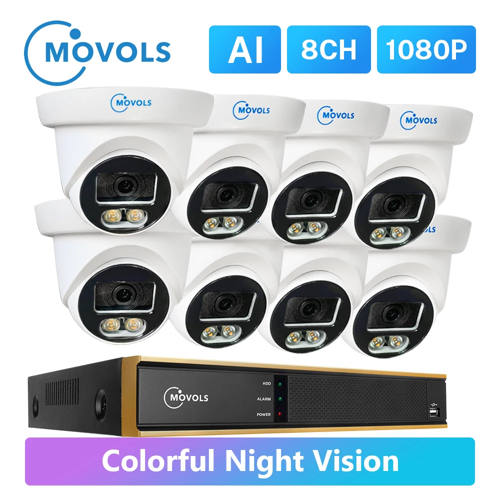 

Movols 1080P Colorful Night Vision Surveillance System Waterproof Outdoor CCTV Kit 8CH DVR Full Time Colour Security Camera Set