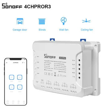 

Sonoff 4CHPROR3 4 Gang RF Smart 433Mhz Switch Support Interlock Self-locking Inching 3 Working Modes via eWeLink APP Alexa IFTTT