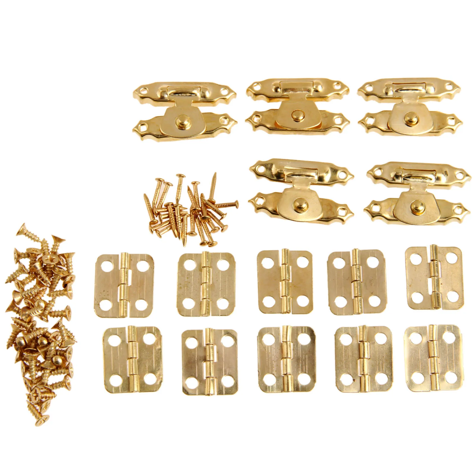 15pcs/set Vintage Gold Round Hinges Iron Decorative + Antique Latch Hasps Jewelry Box Toggle Lock Furniture Fittings Hardware afbeelding