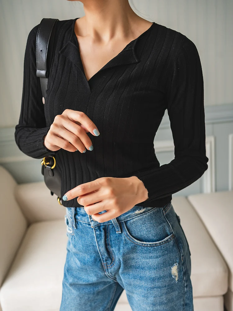 New Wool Cut Deep V Women's Sweater Slim knitwear
