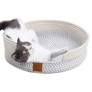 

Cat Bed Basket Nest Round Cotton Rope Woven Warm Medium Pet Sleeping Bed House Cute Fun Scratcher Scratching Scratch Mat Pad
