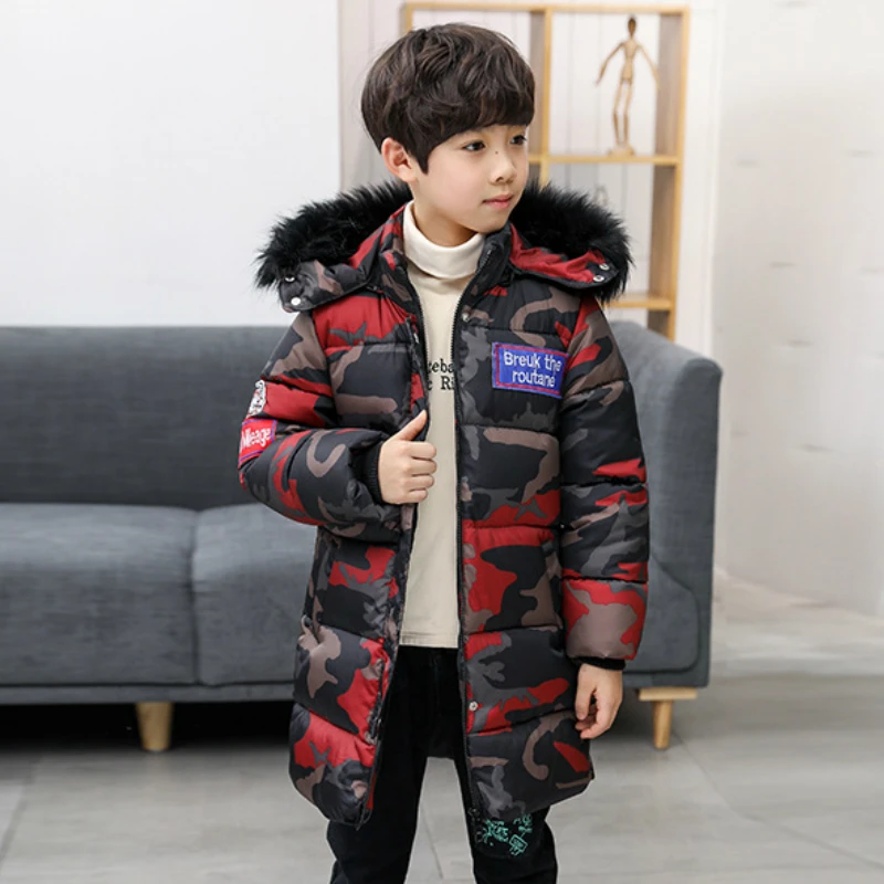 Casual Boy Camouflage Jacket Warm Zipper Coat Top Hooded Outwear Boys Clothes Winter Thicken Windproof Teenager 4-15 Years