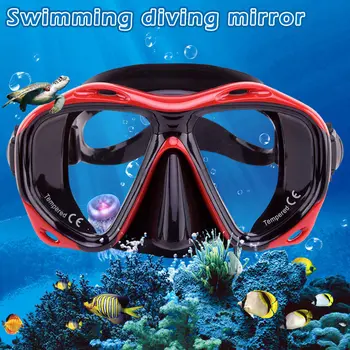 

Adult Swimming Goggles Tempered Glass Wide View Anti-fog Snorkel Mask YA88