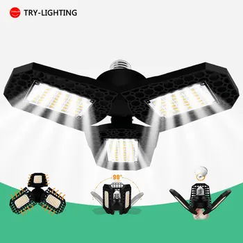 

LED Garage Light 360 Degrees Deformable Ceiling Light For Home Warehouse Workshop Folding Three-Leaf Deformation Lamp AC85-265V