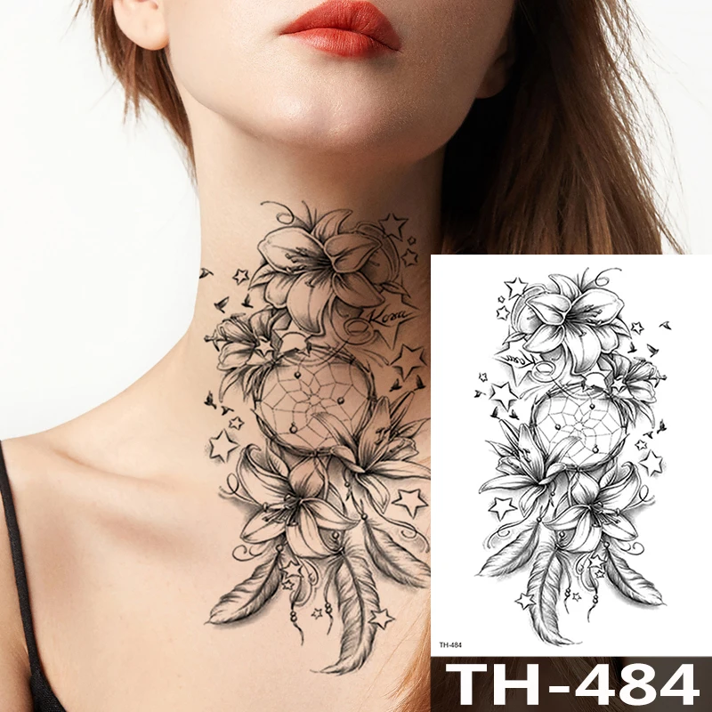 Rose Peony Flower Girls tatuaggi temporanei per le donne adesivi per tatuaggi neri impermeabili 3D Blossom Lady spalla tatuaggi fai da te