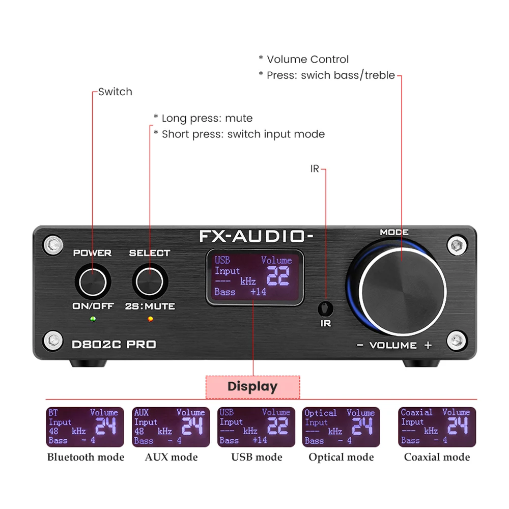 Усилитель FX Audio D802C PRO беспроводной Bluetooth 4 2 80 Вт * Поддержка APTX NFC