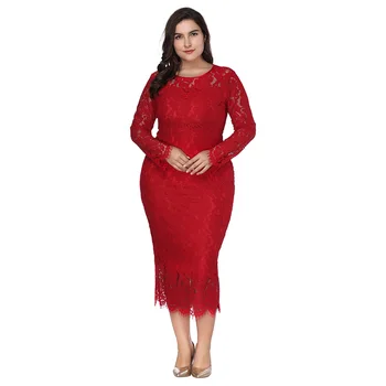 

Sexy Women Dresses Lace Hollow Elegant Party Retro Long Sleeve Lace Dresses Lace Up Sexy Pencil Vestidos Large Size Party Dress
