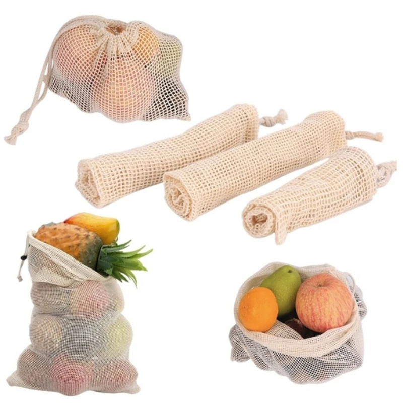 

Cotton Mesh Bag Large Capacity Kitchen & Home Pouchbag Storage Bags Convenient Eco-Friendly Garbagebag Reusable