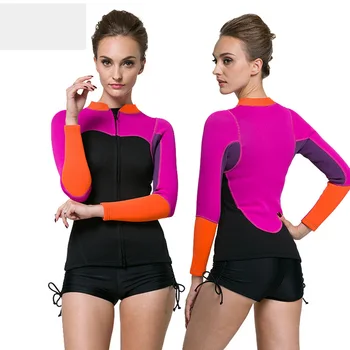 

Women 2mm Neoprene Long Sleeve Front Zipper Wetsuit Top Jacket for Water Sports Canoeing Swimming Surfing Keeping Warm