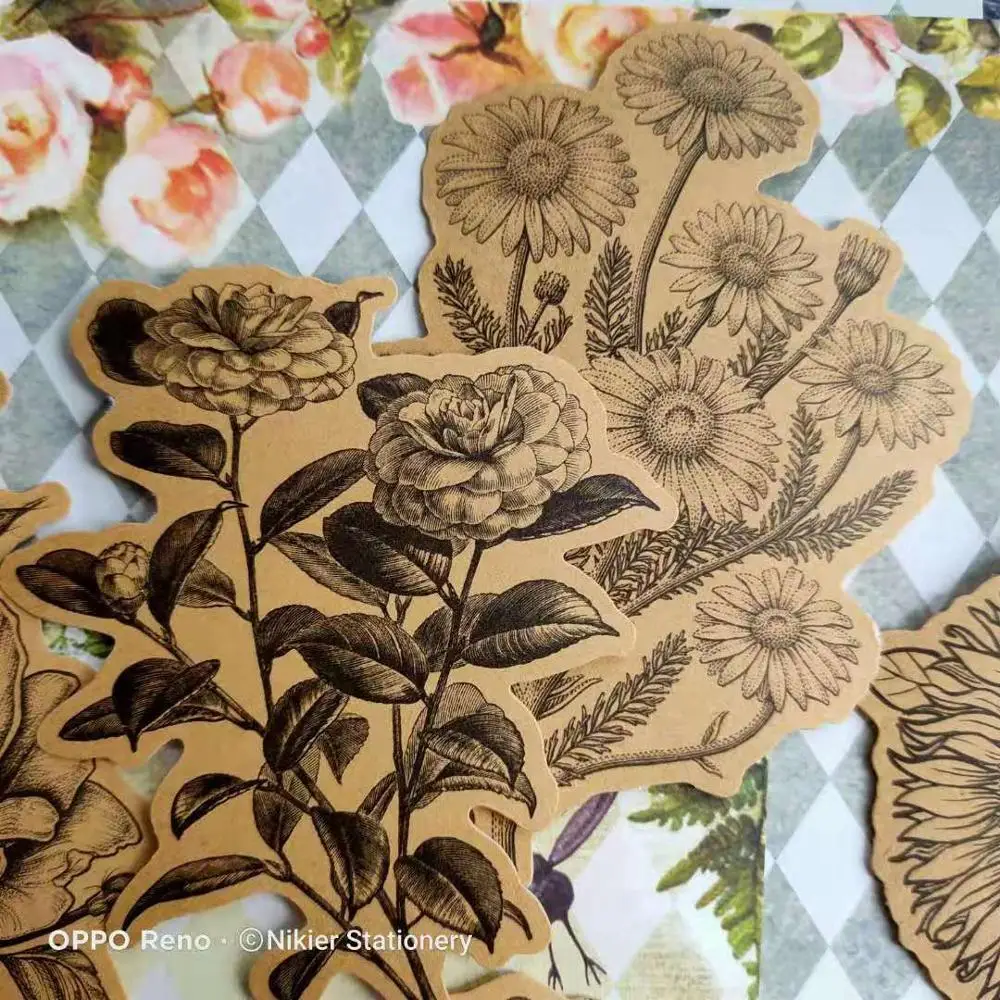 45 pcs vintage kraft paper sticker retro flowers mushrooms deco diy diary planner scrapbooking stickers junk journal stationery stationery sticker aliexpress