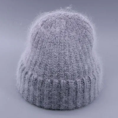 Новинка, вязаная шапка-маска, шапки осень-зима, женские шапки Skullies, винтажные шапки с кроличьим мехом для улицы, женские Лыжные шапки для девочек Gorro - Цвет: light grey