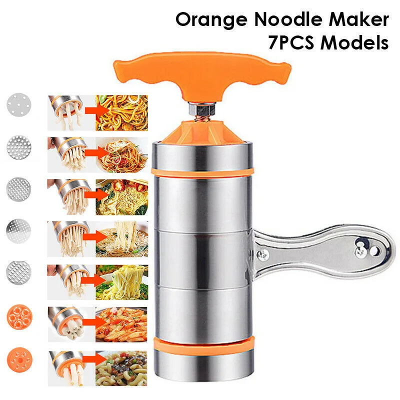 7 in 1 Stainless Steel Manual Pasta Maker Noodle Maker Press Spaetzle Machine Kitchen Tool Gadgets and Accessories with 7 Molds