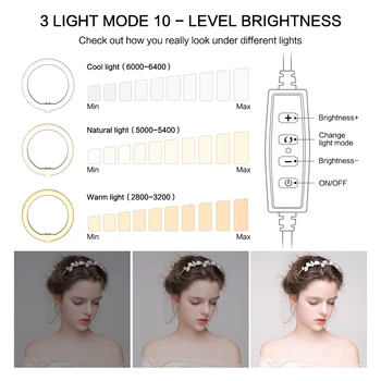Alternative view of 10inch/26cm Video Light Dimmable LED Selfie Ring Light Photography Ring lamp with Tripod Stand For Youtube Makeup Video