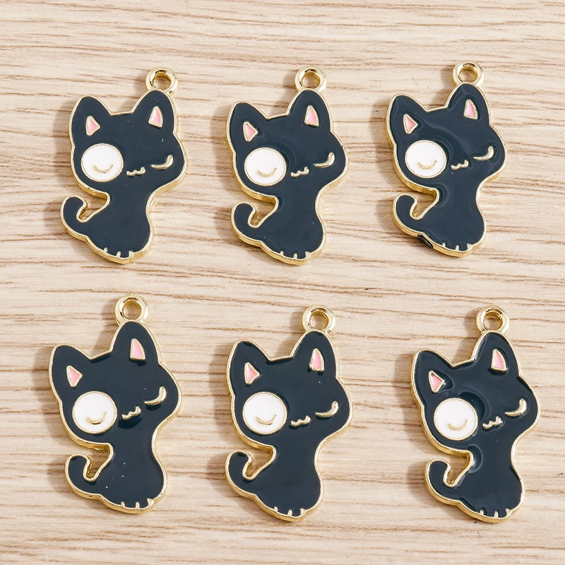 10 stücke 25x22mm Cartoon Emaille Tier Katze Charms Anhänger für Ohrringe Halskette Armbänder DIY Handwerk Schmuck Herstellung Zubehör – Detail 20
